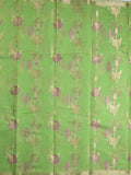 Chanderi fancy saree light green color allover zari weaves & zari border with brocade pallu and brocade blouse