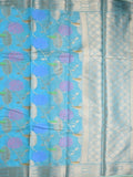 Chanderi fancy saree sky blue color allover zari weaves & zari border with brocade pallu and brocade blouse