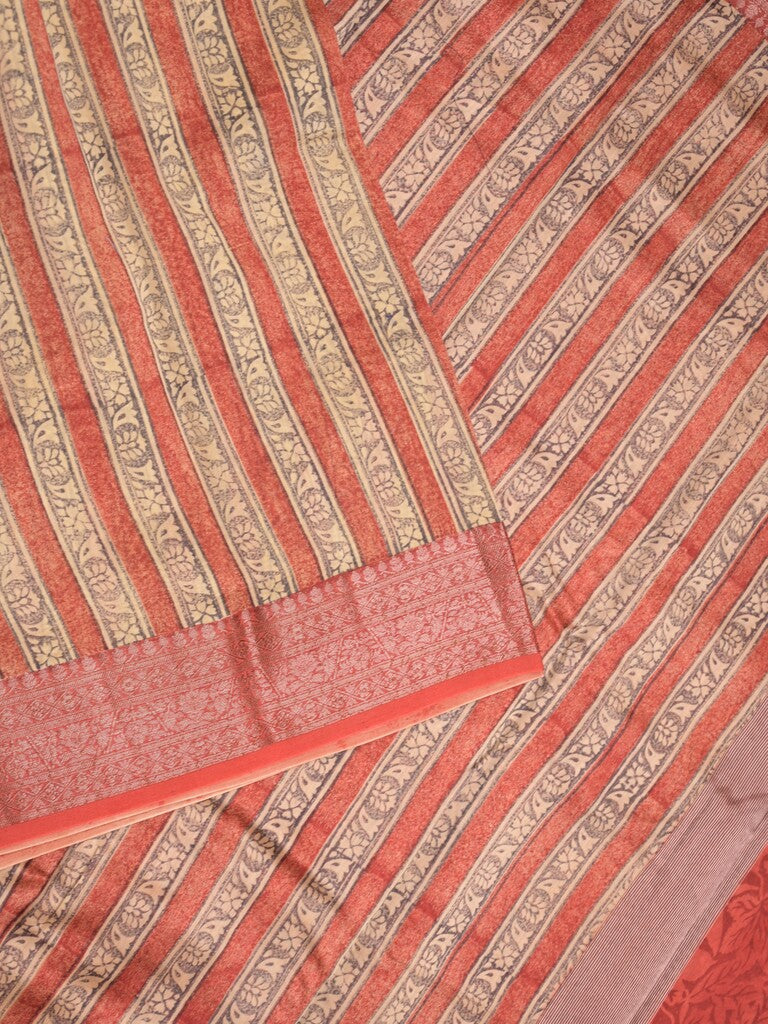 Maheshwari fancy saree red and white color allover prints & zari border with short pallu and attached plain blouse