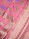 Chanderi fancy saree light pink color allover zari weaves & zari border with brocade pallu and brocade blouse