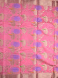 Chanderi fancy saree light pink color allover zari weaves & zari border with brocade pallu and brocade blouse