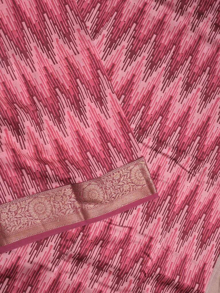 Maheshwari fancy saree pink color allover prints & zari border with short pallu and attached plain blouse