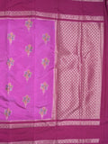 Banaras fancy saree purple color allover zari motifs & kaddi border with contrast brocade pallu and brocade blouse