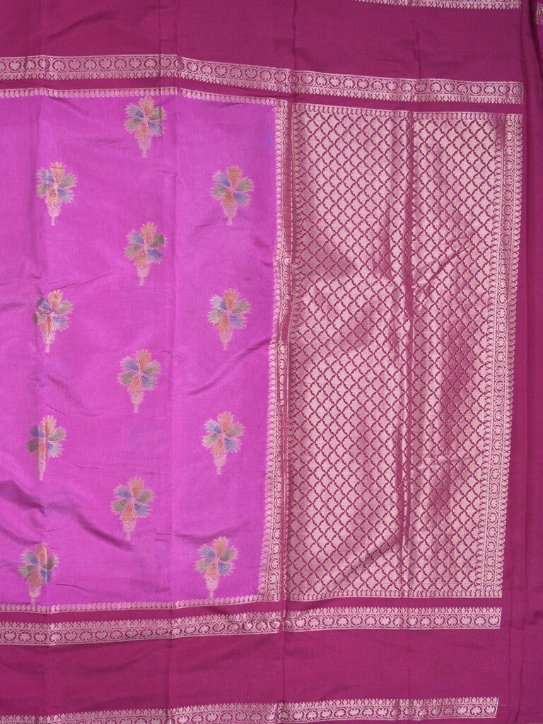 Banaras fancy saree purple color allover zari motifs & kaddi border with contrast brocade pallu and brocade blouse