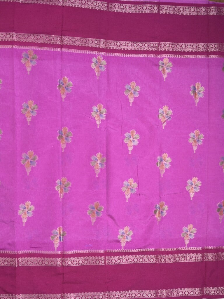 Banaras fancy saree purple color allover zari motifs & kaddi border with contrast brocade pallu and brocade blouse