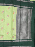 Banaras fancy saree pista green color allover zari motifs & kaddi border with contrast brocade pallu and brocade blouse