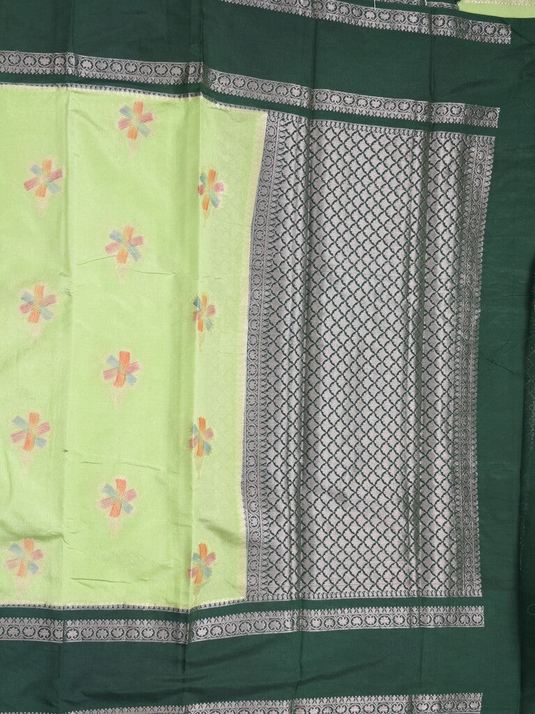 Banaras fancy saree pista green color allover zari motifs & kaddi border with contrast brocade pallu and brocade blouse
