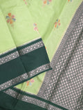 Banaras fancy saree pista green color allover zari motifs & kaddi border with contrast brocade pallu and brocade blouse