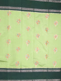 Banaras fancy saree pista green color allover zari motifs & kaddi border with contrast brocade pallu and brocade blouse