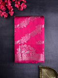 Raw mango silk fancy saree pink color allover zari weaves & zari border with short brocade pallu and brocade blouse