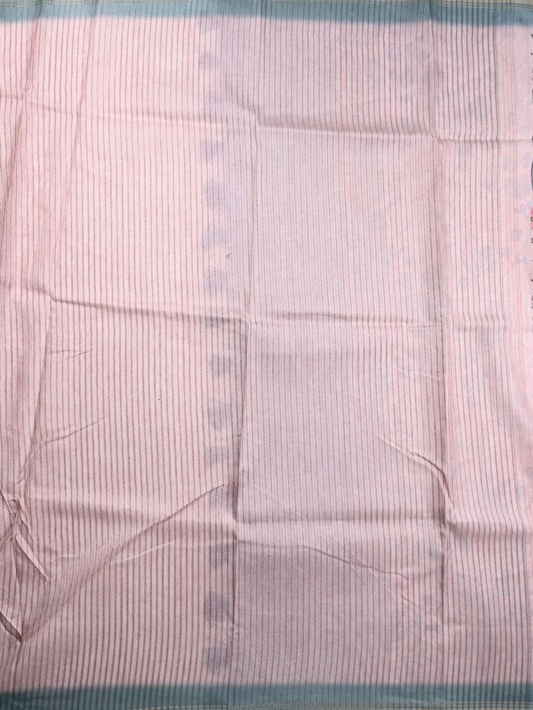 Tussar fancy saree baby pink color allover digital prints & small border with short pallu and attached plain blouse