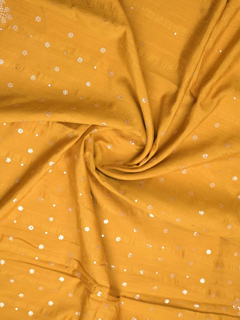 Kosa silk fancy saree golden yellow color allover mirror work & embroidery cutwork border with running pallu and attached blouse