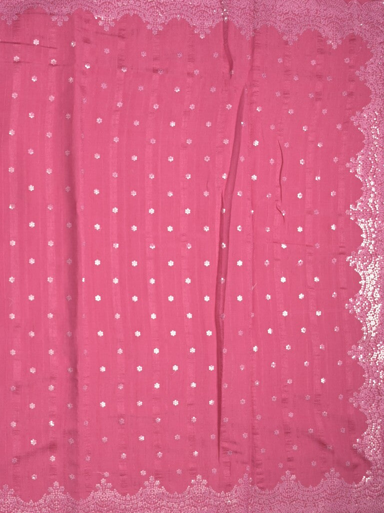 Kosa silk fancy saree rose pink color allover mirror work & embroidery cutwork border with running pallu and attached blouse