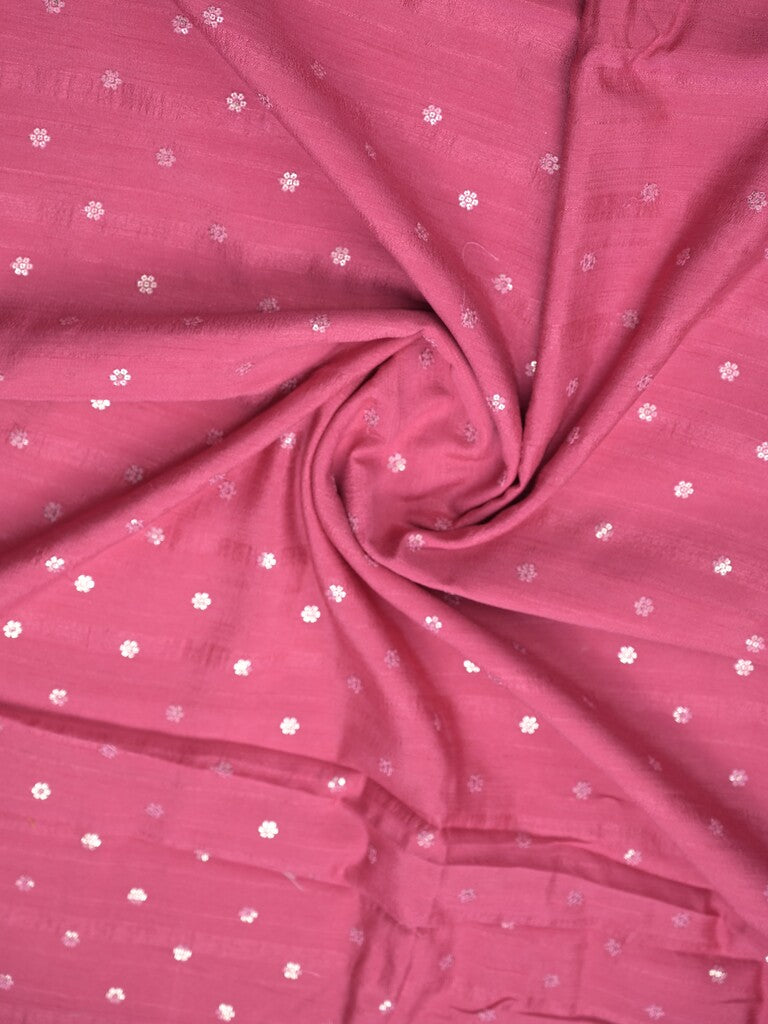 Kosa silk fancy saree rose pink color allover mirror work & embroidery cutwork border with running pallu and attached blouse