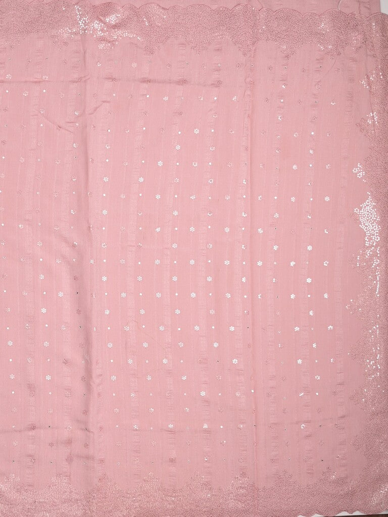 Kosa silk fancy saree baby pink color allover mirror work & embroidery cutwork border with running pallu and attached blouse