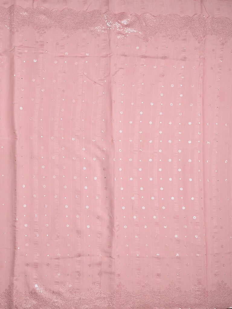 Kosa silk fancy saree baby pink color allover mirror work & embroidery cutwork border with running pallu and attached blouse