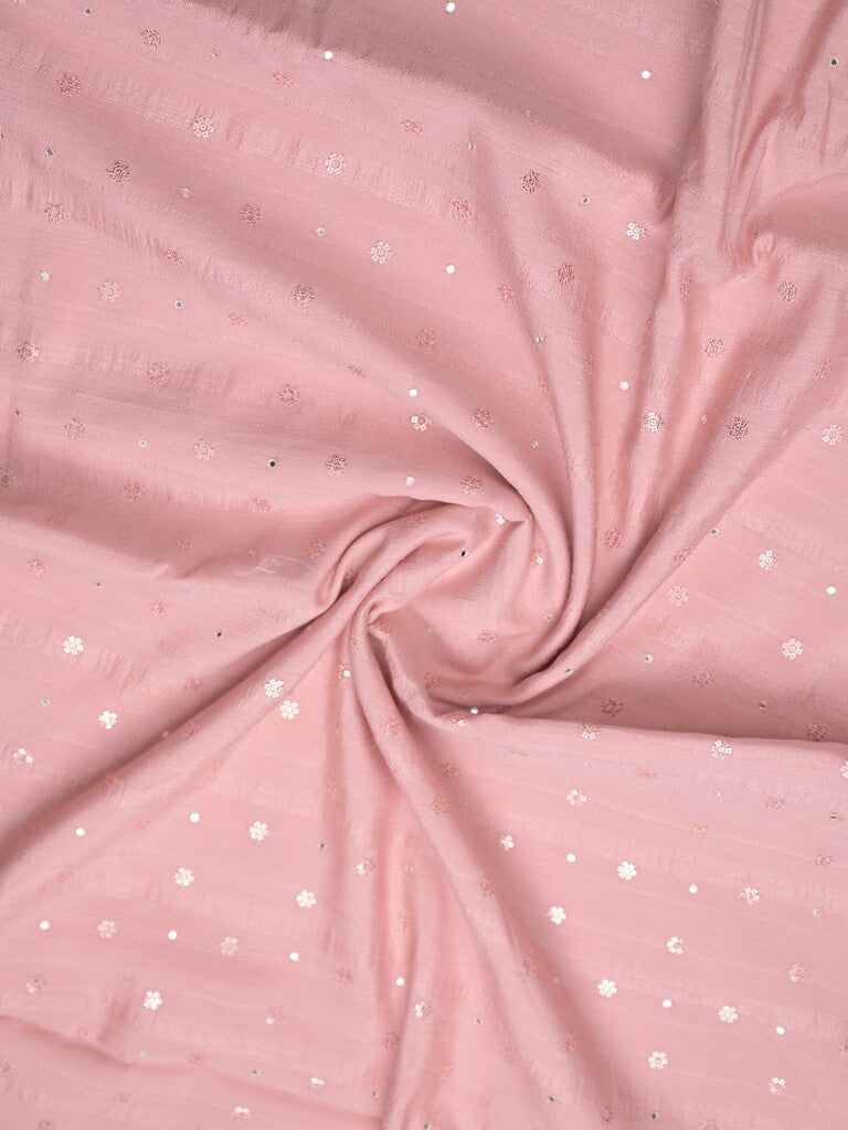 Kosa silk fancy saree baby pink color allover mirror work & embroidery cutwork border with running pallu and attached blouse