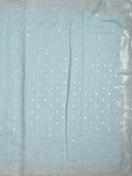 Kosa silk fancy saree light blue color allover mirror work & embroidery cutwork border with running pallu and attached blouse