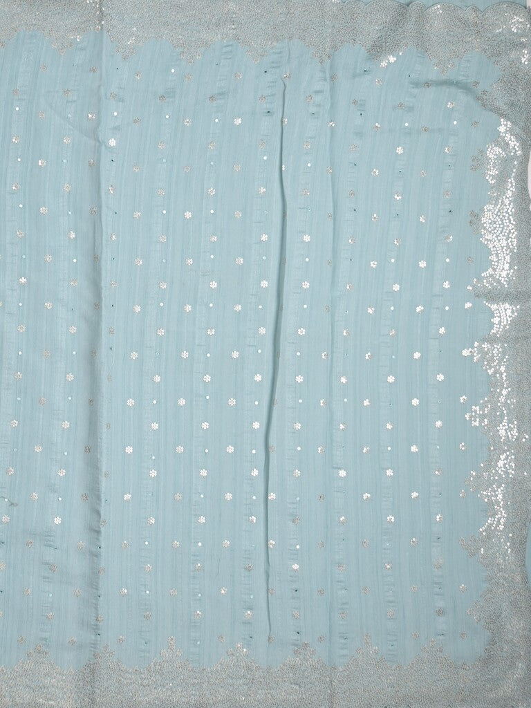 Kosa silk fancy saree light blue color allover mirror work & embroidery cutwork border with running pallu and attached blouse