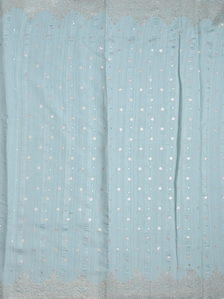 Kosa silk fancy saree light blue color allover mirror work & embroidery cutwork border with running pallu and attached blouse