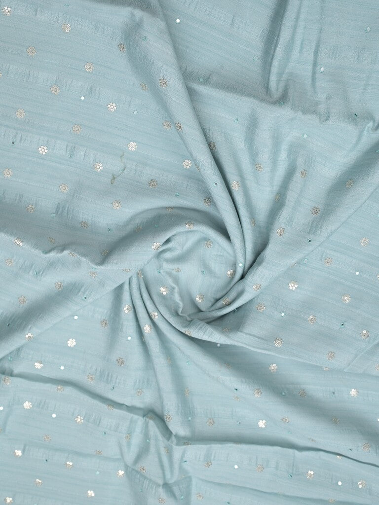 Kosa silk fancy saree light blue color allover mirror work & embroidery cutwork border with running pallu and attached blouse