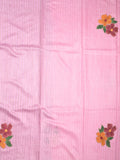 Bhagalpur fancy saree light pink color allover stripes, floral weaves with contrast pallu and attached contrast blouse