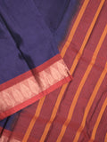 Dhaka cotton saree navy blue color allover plain & zari border with contrast plain pallu and plain blouse