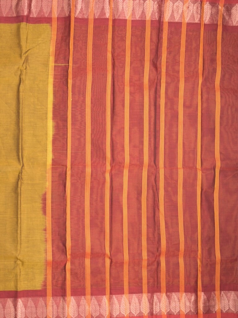 Dhaka cotton saree mustard yellow color allover plain & zari border with contrast plain pallu and plain blouse