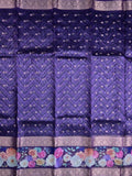 Organza tissue fancy saree ink blue color allover zari motifs & printed zari border with short pallu and printed blouse