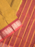 Dhaka cotton saree mustard yellow color allover plain & zari border with contrast plain pallu and plain blouse