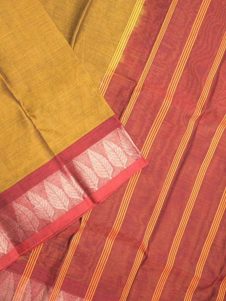 Dhaka cotton saree mustard yellow color allover plain & zari border with contrast plain pallu and plain blouse