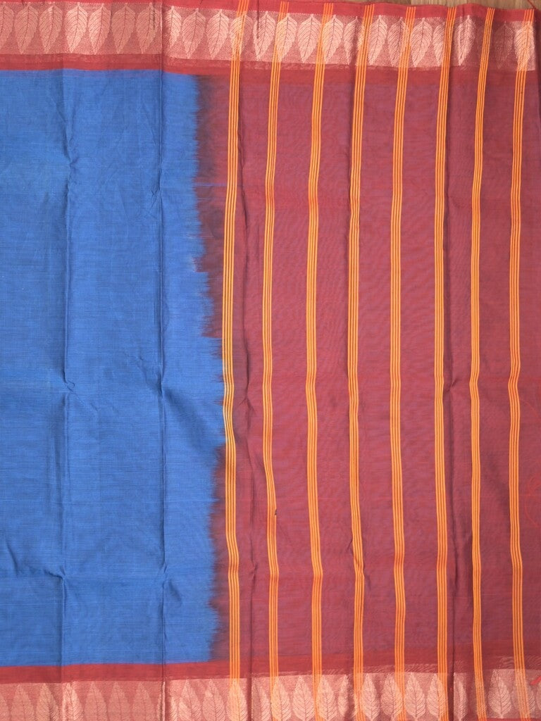 Dhaka cotton saree royal blue color allover plain & zari border with contrast plain pallu and plain blouse