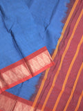 Dhaka cotton saree royal blue color allover plain & zari border with contrast plain pallu and plain blouse