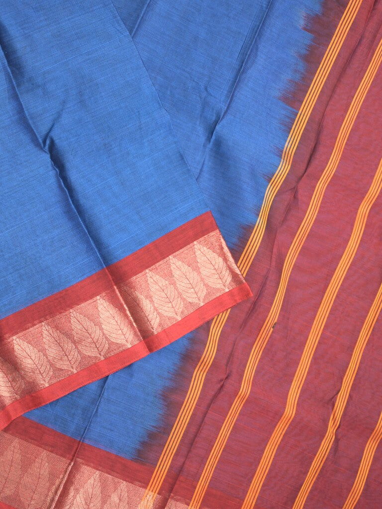 Dhaka cotton saree royal blue color allover plain & zari border with contrast plain pallu and plain blouse