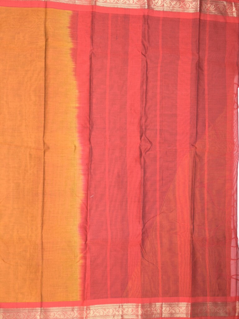 Dhaka cotton saree mustard yellow color allover plain & zari border with contrast plain pallu and plain blouse