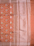 Raw mango silk fancy saree orange color allover zari weaves & zari border with short brocade pallu and attached blouse