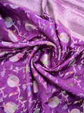 Raw mango silk fancy saree purple color allover zari weaves & zari border with short brocade pallu and attached blouse