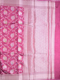 Raw mango silk fancy saree rose pink color allover zari weaves & zari border with short brocade pallu and attached blouse