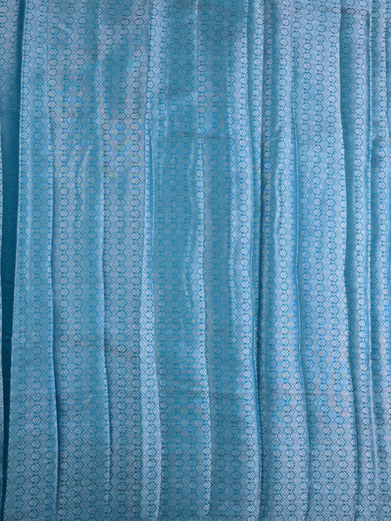 Raw mango silk fancy saree sky blue color allover zari weaves & zari border with short brocade pallu and brocade blouse