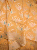 Chanderi jute fancy saree golden yellow color allover zari weaving & zari border with rich pallu and plain blouse