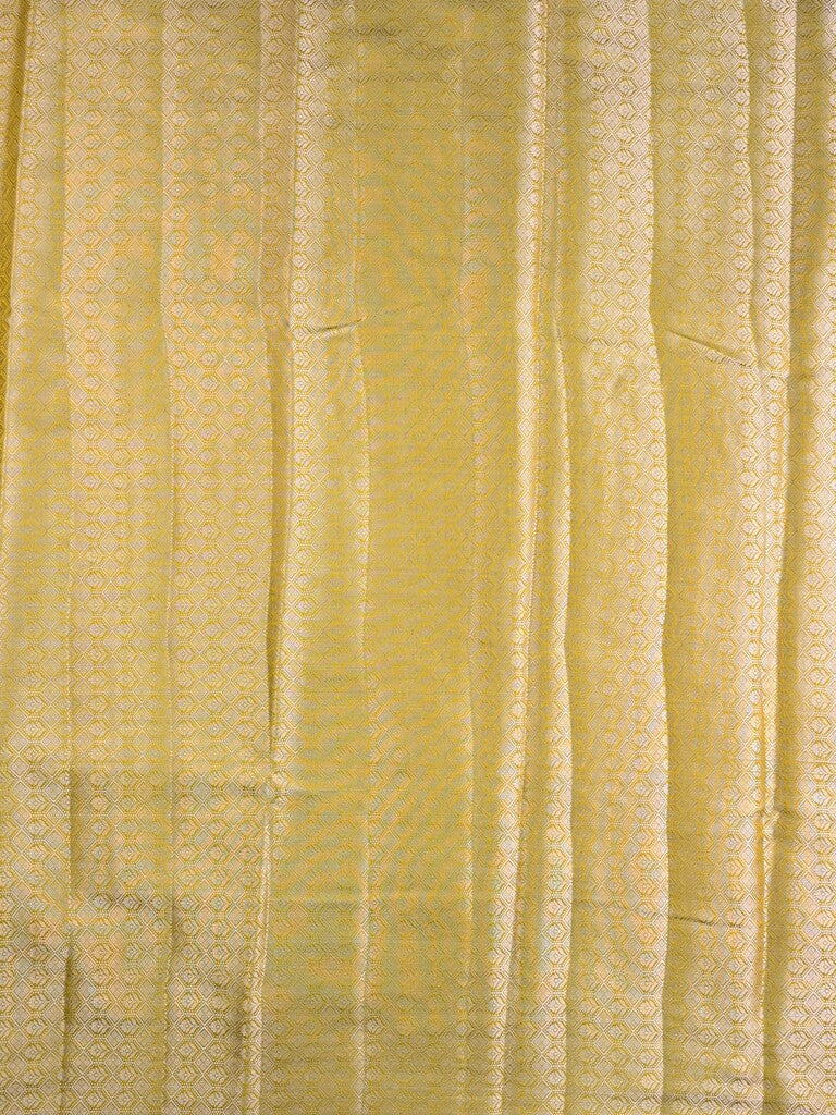 Raw mango silk fancy saree lemon yellow color allover zari weaves & zari border with short brocade pallu and brocade blouse