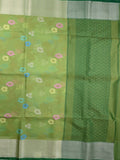 Kota fancy saree parrot green color allover zari weaves & plain kaddi border with short pallu and plain blouse