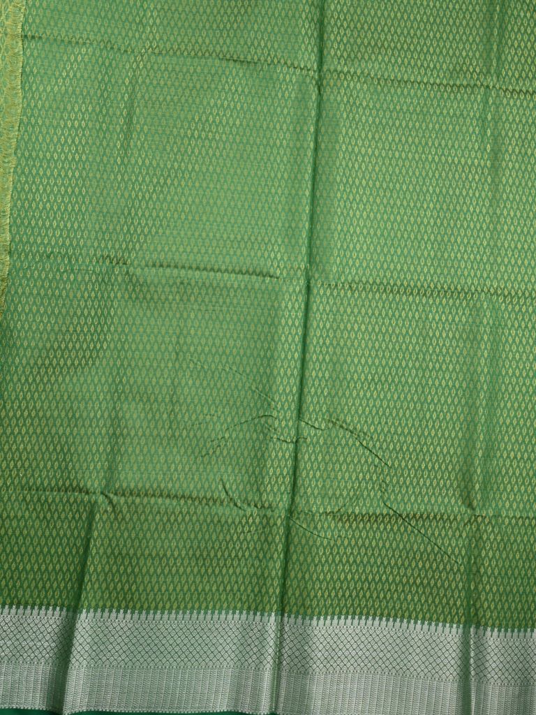 Kota fancy saree parrot green color allover zari weaves & plain kaddi border with short pallu and plain blouse