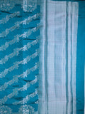 Raw mango silk fancy saree sky blue color allover zari weaves & zari border with short brocade pallu and brocade blouse