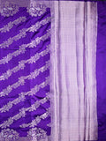 Raw mango silk fancy saree violet color allover zari weaves & zari border with short brocade pallu and brocade blouse