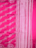 Raw mango silk fancy saree pink color allover zari weaves & zari border with short brocade pallu and brocade blouse