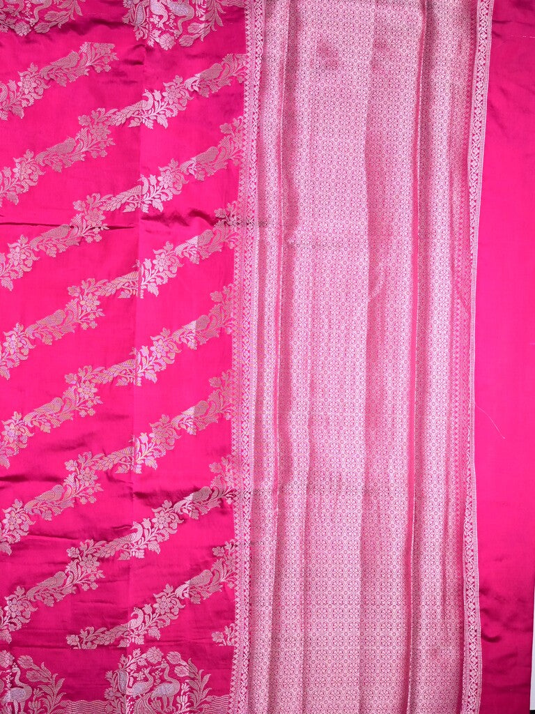 Raw mango silk fancy saree pink color allover zari weaves & zari border with short brocade pallu and brocade blouse