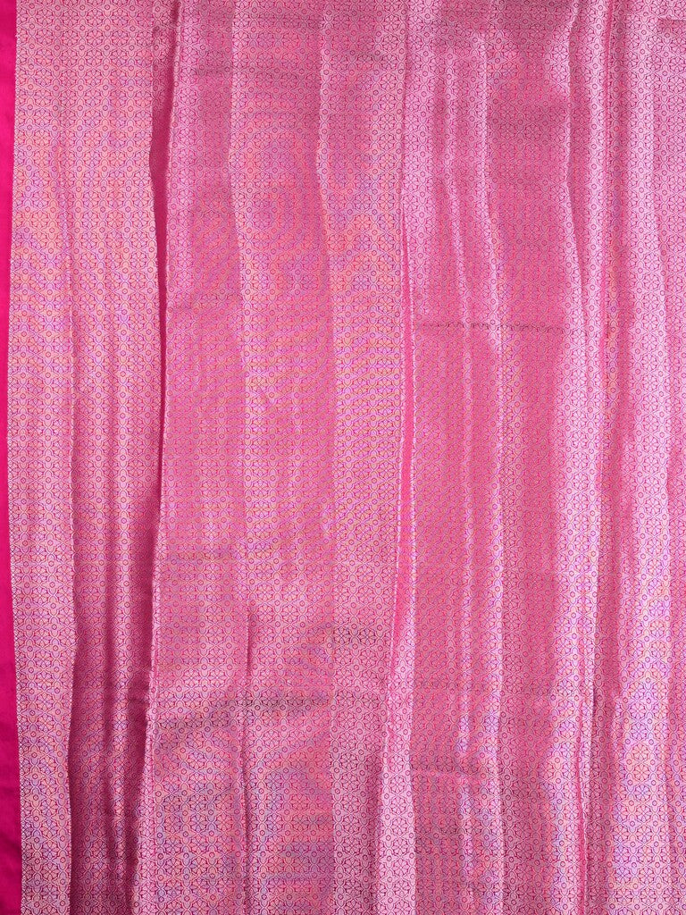 Raw mango silk fancy saree pink color allover zari weaves & zari border with short brocade pallu and brocade blouse