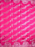 Raw mango silk fancy saree pink color allover zari weaves & zari border with short brocade pallu and brocade blouse