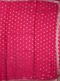 Chinnon fancy saree dark pink color allover gold zari motifs & fancy border with running pallu and contrast blouse with zari motifs